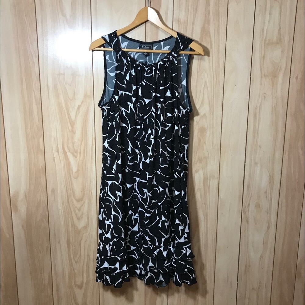 Dressbarn Retro Chic Black White Sequin Ruffle Halter Mini A-line Dress 14